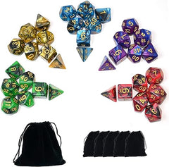 Smartdealspro Juegos de dados poliédricos de 5 x 7 troqueles de doble color con bolsas para D&amp;D DND RPG MTG Dungeon and Dragons Tablero de mesa Juegos D4 D6 D8 D10 D% D12 D20 