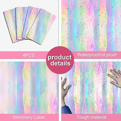 4 Pack Iridescence Plastic Tablecloths Disposable Laser Tablecloth Holographic Foil Rectangle Table Covers Birthday Disco Bachelorette Bridal Wedding Rainbow Iridescent Party Decorations 54" x 108"