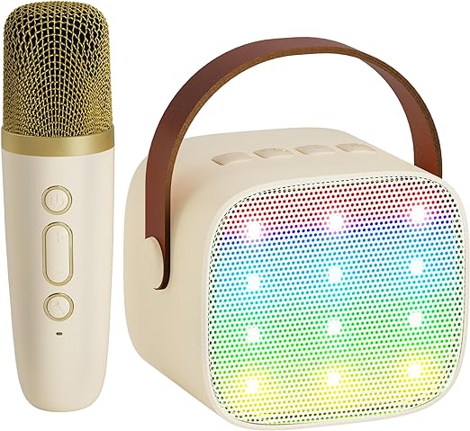 YLL Máquina de karaoke para niños, altavoz Bluetooth portátil con micrófono inalámbrico para adultos, juguetes de karaoke, regalos para niñas de 4, 5, 6, 7, 8, 9, 10, 12 años o más, fiesta de cumpleaños (beige) 