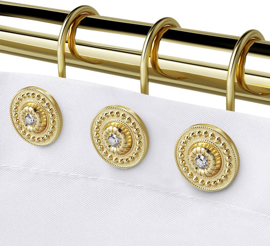 Gold Shower Curtain Hooks, Rust Proof Shower Curtain Rings for Bathroom, Metal Decorative Shower Curtain Hooks Hangers for Shower Curtain Rod, Shower Hooks for Shower Curtain Set of 12