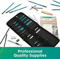 Norberg & Linden XL Drawing Set - Sketching, Graphite and Charcoal Pencils. Includes 100 Page Drawing Pad, Kneaded Eraser, Blending Stump. Art Kit and Supplies for Kids, Teens and Adults.