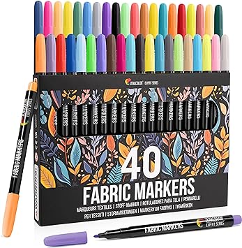 Zenacolor 40 Fabric Markers Pens Set - Non Toxic, Indelible and Permanent Fabric Paint - Fine Point Tip Textile Marker Pen