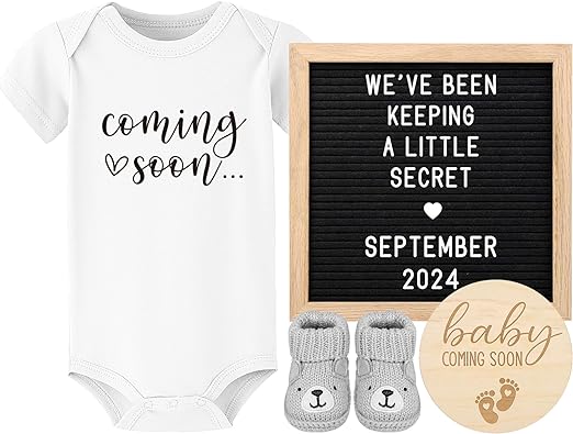 Pregnancy Announcement, Coming Soon Baby Announcement For Grandparents Dad Husband Family, Pregnancy Reveal Ideas, Gender Reveal Baby Shower Gifts -Felt Letter Board, Baby Onesie