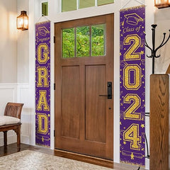 OTTPOOM 2024 Graduation Party Decorations Porch Sign Banner Purple and Gold Congrats Grad Party Supplies Decorations Class of 2024 Door Banner for Graduation Party, 71x12 Inch