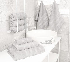 American Soft Linen Luxury 6 Piece Towel Set, 2 Bath Towels 2 Hand Towels 2 Washcloths, 100% Turkish Cotton Towels for Bathroom, Silver Grey Towel Sets