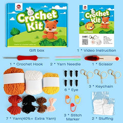 Mocoosy 3PCS Animal Crochet Kit for Beginners, Learn to Crochet Starter Kit for Kids Adults, Amigurumi Crochet Set with Step-by-Step Video Tutorials, DIY Knitting Supplies Include Yarn and Accessories