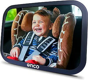 Onco Baby Car Mirror Rear Facing - Double Award-Winning Baby Mirror for Car Journeys, 100% Shatterproof Car Seat Mirror, Baby Essentials for Newborn, Shake-proof Car Seat Mirror for Baby Rear Facing