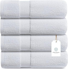 White Classic Luxury White Bath Towels Extra Large | 100% Soft Cotton 700 GSM Thick 2Ply Absorbent Quick Dry Hotel Bathroom Towel for Home, Gym, Pool | 27x54 Inch | White | Set of 4