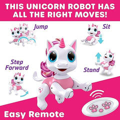 Power Your Fun Robo Pets Juguete para niñas y niños – Juguete de control remoto con gestos interactivos de movimiento de la mano, golosinas del programa STEM, robot unicornio para caminar y bailar (rosa) 