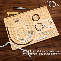 ZDLS Tablero de cuentas de madera, bandeja de cuentas para hacer joyas, tablero de medición de joyas para hacer pulseras y collares, 15.2 * 11.2 * 0.5 pulgadas...