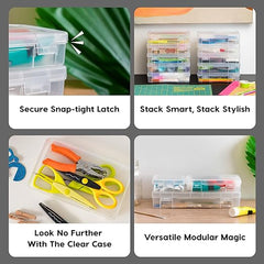 IRIS USA 10 Pack Medium Plastic Hobby Art Craft Supply Organizer Storage Containers with Latching Lid, for Pens & Pencils, Ribbons, Wahi Tape, Beads, Sticker, Yarn, Ornaments, Stackable, Clear