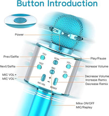 IJO Micrófono de Karaoke Bluetooth de Mano, micrófono inalámbrico de cumpleaños para niños, Juguetes para Cantar, Regalos para niñas y niños de 3, 4, 5, 6, 7, 8, 9 y 10 años (Azul) 