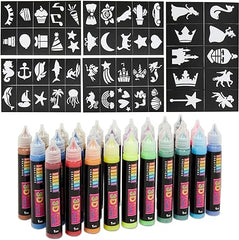 3D Fabric Paint 30 Colors with Sticker Stencils, Permanent Textile Paint Includes Neon, Metallic, Glitter for Clothing