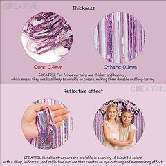 Pink Tinsel Curtain Party Backdrop - GREATRIL Foil Fringe Curtain Lilac Pink Party Streamers for Girl Princess Bachelorette Euphoria Theme Party Decorations - 2 Packs