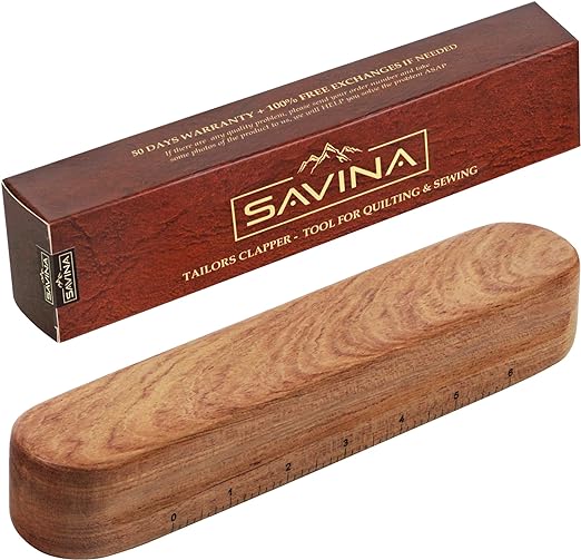 Savina Tailors Clapper for Quilting, Hard Wood Professional Multipurpose Durable for Seam Ironing, Flattening Tool. Great for Setting Fabric Folds, Accenting, Clothing Wrinkle Sewing.