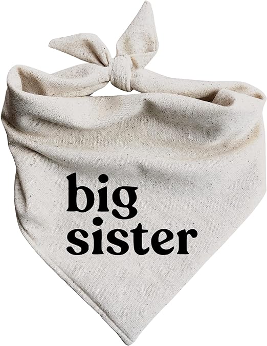 Dog Bandana Pregnancy Announcement Big Sister Baby Reveal Oatmeal Cream Minimal Neutral Color Announcement to Family (Medium)