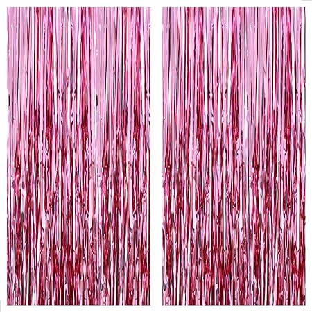 KatchOn, Pink Backdrop for Pink Party Decorations - XtraLarge 8x3.2 Feet, Pack of 2 | Pink Foil Fringe Curtain for Pink Streamers Party Decorations | Pink Fringe Backdrop, Galentines Day Decorations