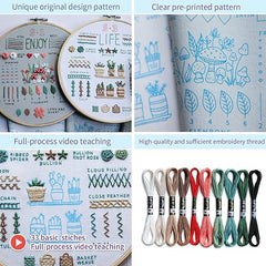 ETSPIL 3 Sets Embroidery kit for Beginners Adults，Learn 33 Different Stitches DIY Kits ，Includes Stamped Flower Pattern, Hoop, Color Threads,Tools,Easy to Follow Instruction & Video… (Simple B)