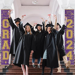 OTTPOOM 2024 Graduation Party Decorations Porch Sign Banner Purple and Gold Congrats Grad Party Supplies Decorations Class of 2024 Door Banner for Graduation Party, 71x12 Inch