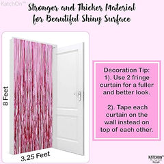 KatchOn, Pink Backdrop for Pink Party Decorations - XtraLarge 8x3.2 Feet, Pack of 2 | Pink Foil Fringe Curtain for Pink Streamers Party Decorations | Pink Fringe Backdrop, Galentines Day Decorations