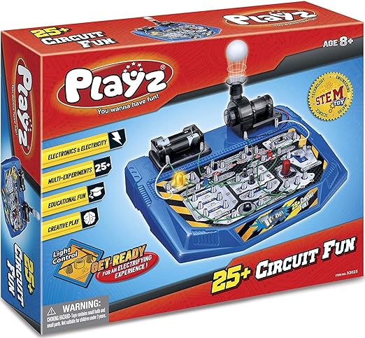 Playz Kit de ingeniería de placa de circuito eléctrico para niños con más de 25 proyectos STEM que enseñan electricidad, voltaje, corrientes, resistencia y ciencia magnética | Regalo para niños de 8, 9, 10, 11, 12, 13 años o más 