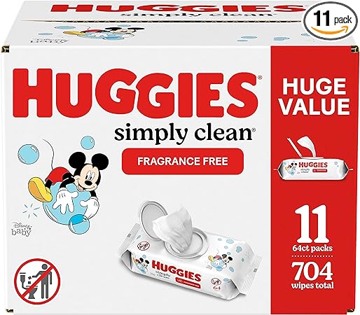 Huggies Simply Clean Fragrance-Free Baby Wipes, 11 Flip-Top Packs (704 Wipes Total)