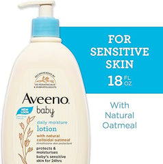 Aveeno Baby Daily Moisture Moisturizing Lotion for Delicate Skin with Natural Colloidal Oatmeal & Dimethicone, Hypoallergenic, Fragrance-, Phthalate- & Paraben-Free, 18 fl. oz (Package may vary)