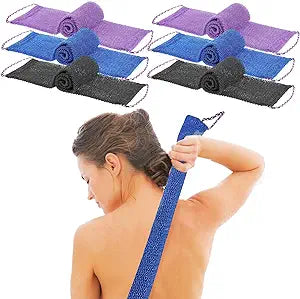 Afrikanischer langer Körperschrubber, Badepeeling-Waschlappen mit Griff, Nylon-Peelingschrubber für die Dusche, Waschlappenhandtuch für Damen und Herren (Schwarz, Lila, Blau) (6er-Pack)