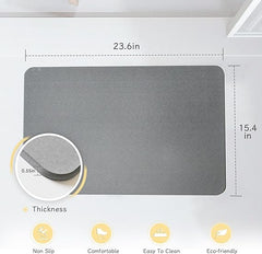 Diatomite Stone Bath Mat for Bathroom -Diatomaceous Earth Bathmat Non Slip Quick Drying Mats for Kitchen Counter & Tub, 23.6'' x 15.7' 'Dark Grey