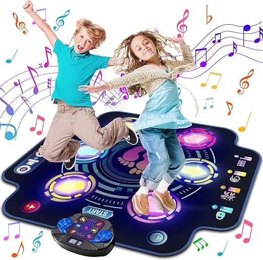 Tapete de baile para niños: tapete de baile electrónico con 6 botones iluminados y Bluetooth inalámbrico, tapete de juego de baile musical con música incorporada, 9 niveles y 3 modos, regalos de cumpleaños, juguetes para niñas de 4 a 8 años, 8 a 12 años 