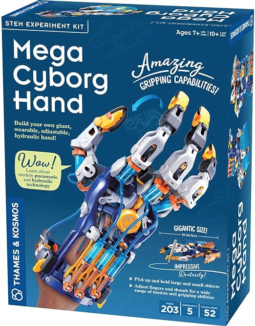 Kit de experimento STEM de mano Mega Cyborg de Thames &amp; Kosmos | Construya su propio sistema hidráulico GIGANTE Increíbles capacidades de agarre Ajustable para diferentes tamaños Aprenda sistemas neumáticos 