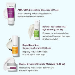 Murad The Recovery Specialists – 4-teiliges Probiergrößenset (im Wert von 87 $) – AHA/BHA-Reiniger 2 Unzen, Retinol-Augenserum 0,17 Unzen, Dark Spot Correcting Serum 0,33 Unzen und Hydro Dynamic Moisturizer 0,25 Unzen 