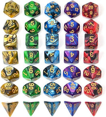 Smartdealspro Juegos de dados poliédricos de 5 x 7 troqueles de doble color con bolsas para D&amp;D DND RPG MTG Dungeon and Dragons Tablero de mesa Juegos D4 D6 D8 D10 D% D12 D20 