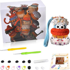 Beegofly Crochet Kits, Crochet Monsters Kit for Beginners,with Step-by-Step Video Tutorials,Handmade Gift,Mobil Phone Strap,Original Sausage Mouth Monster Hanging Ornaments (Orange)