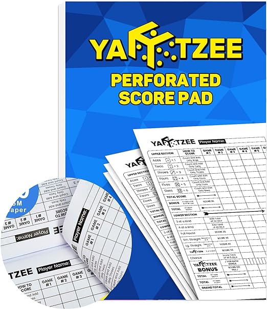 PlayDice Yahtzee Score Pads perforado: 6X9, 200 Easy Tear Off, impresión grande Yahtzee Score Pads compatibles con los juegos Yardzee y Yahtzee 