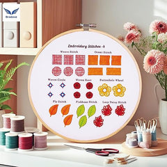 Bradove 4 Sets Embroidery Stitches Practice Kit, Embroidery Kit for Beginners with Embroidery Patterns, Beginner Embroidery Kit, Embroidery Kits for Adults, Hand Embroidery Kit for Kids