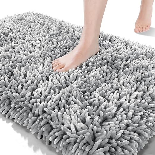 Yimobra Alfombra de baño de primera calidad, antideslizante, esponjosa, increíblemente suave, cómoda, extra gruesa, absorbente de agua, alfombrillas peludas, 31,5 x 19,8 pulgadas, gris claro