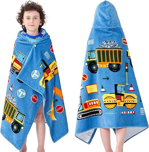 Bavilk Toalla de baño con capucha para niños, toalla de playa para niñas y niños, cubierta para piscina, superabsorbente, lindo animal de dibujos animados, vitalidad completa (coche azul)