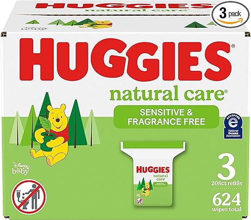 Huggies Natural Care Sensitive Baby Wipes, Hypoallergenic, 99% Purified Water, 3 Refill Packs (624 Wipes Total)