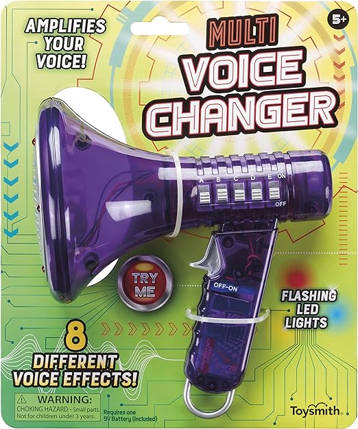 Toysmith Tech Gear Cambiador de voz múltiple, amplifica la voz con 8 efectos de voz diferentes, para niños y niñas a partir de 5 años, los colores varían 