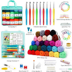 Inscraft Crochet Yarn Kit for Beginners Adults and Kids, Includes 1650 Yards 30 Colors Acrylic Skeins, User Manual, Hooks, Teal Bag etc, Make Amigurumi & Projects, Starter Set Professionals