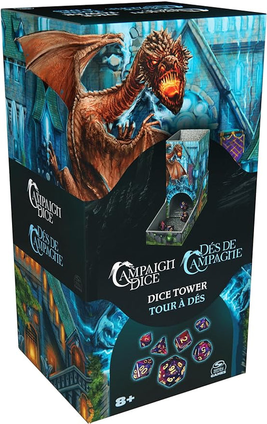 Torre de dados de campaña, portátil, 7 dados poliédricos, juegos de mesa, juegos de rol, DND, mazmorras, dragones, MTG, Magic The Gathering, para adultos y niños de 8 años en adelante 