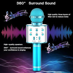 IJO Micrófono de Karaoke Bluetooth de Mano, micrófono inalámbrico de cumpleaños para niños, Juguetes para Cantar, Regalos para niñas y niños de 3, 4, 5, 6, 7, 8, 9 y 10 años (Azul) 