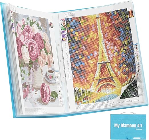 ARTDOT A3 Storage Book for Diamond Art Portfolio Folder for Diamond Painting Accessories with 30 Pocket Slevees Protectors (16.9x12.4inches)