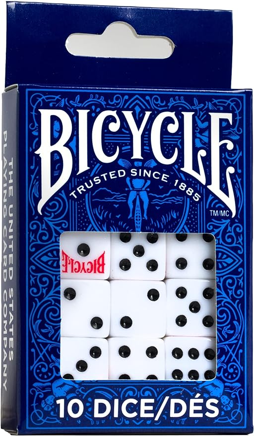 Juego de dados de bicicleta, dados de seis caras, dados D6, dados de juego, dados de juego estándar, 10 unidades, blanco, 16 mm