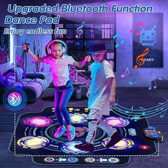 Tapete de baile para niños: tapete de baile electrónico con 6 botones iluminados y Bluetooth inalámbrico, tapete de juego de baile musical con música incorporada, 9 niveles y 3 modos, regalos de cumpleaños, juguetes para niñas de 4 a 8 años, 8 a 12 años 