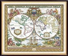 Joy Sunday 14CT Counted Cross Stitch Kits Cross-Stitch Pattern Old World Map with White Fabric DMC Fabric DIY Hand Needlework kit 20''x16.5''