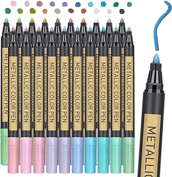 Metallic Paint Markers Pens Set: 20 Colors Paint Pen Craft Markers for Art Rock Painting, Photo Albums, Scrapbooking, Black Paper, Mug, Wood, Easter Eggs Painting, Drawing & Art Supplies for Adults