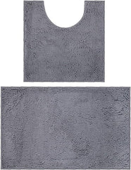 VAGAU Bathroom Rugs Chenille Bath Mat Sets 2 Pieces, Extra Thick and Soft Absorbent Bath Rugs, Machine Washable, Non-Slip Plush Bath Mats for Tub, Shower, and Bath Room +Toilet Mat(Dark Grey)