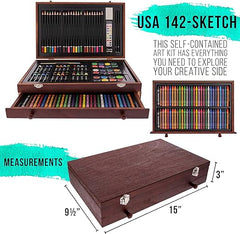 U.S. Art Supply 162-Piece Deluxe Mega Wood Box Art Painting and Drawing Set - Artist Painting Pad, 2 Sketch Pads, 24 Watercolor Paint Colors, 24 Oil Pastels, 24 Colored Pencils, 60 Crayons, 2 Brushes